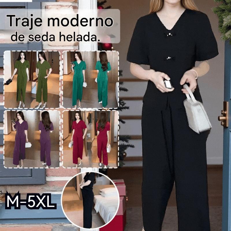 🌸【M-5XL】🔥【Camiseta + Pantalones Anchos】Conjunto de moda en seda de hielo 2026