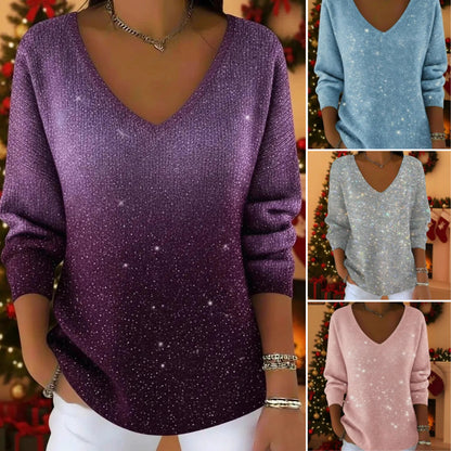 💥Božična uspešnica 50%👚【S-5XL】Nova ženska majica z dolgimi rokavi in V-izrezom, jesen/zima 2025