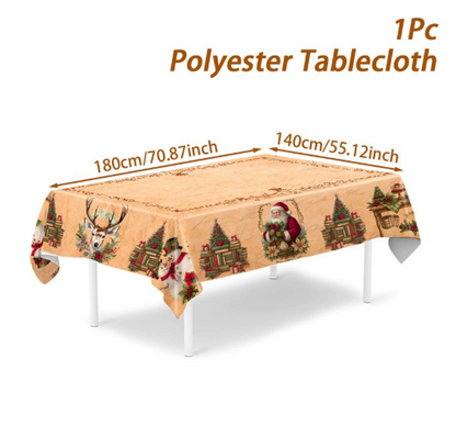 🎄180×140 cm🎄 Premium božićni stolnjak – čaroban motiv Djeda Božićnjaka i sobova za radosne obiteljske trenutke