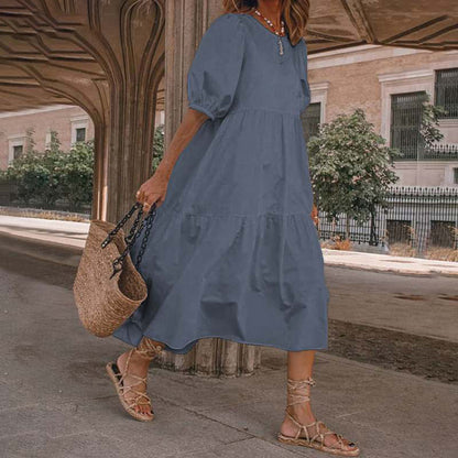 Nowość【S-5XL】Damska sukienka letnia w stylu boho z naturalnej bawełny i lnu, sukienka retro z okrągłym dekoltem