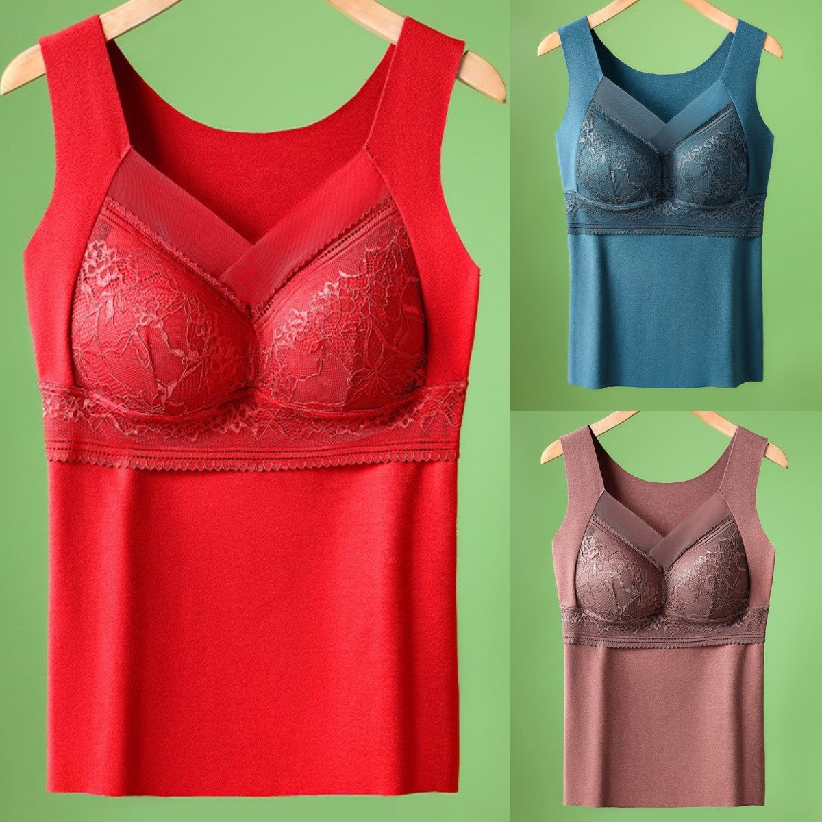 🔥❤️【Комплект от три части】Дамско дантелено бельо от гъши пух за есен и зима, прилепнало и топло【40-100 кг】