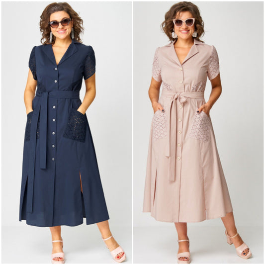 💞✨【Nowość na lato🔥】【S-5XL】2025 Modna, swobodna, wysokiej jakości koszula z kołnierzykiem z bawełny i lnu, długa spódnica