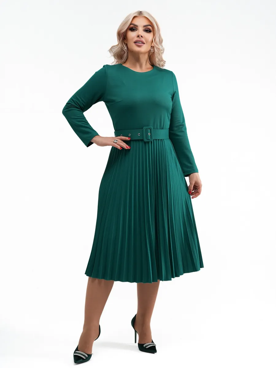 ✨【S-5XL】👗2025 jesień i zima nowa moda elegancka wysokiej jakości jednokolorowa plisowana sukienka