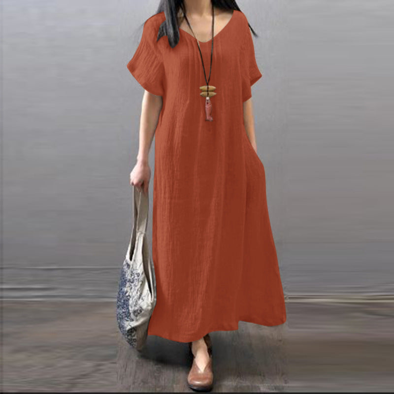 🔥👗【Wyprzedaż✨】【S-5XL】Letnia, swobodna sukienka z bawełny i lnu, luźna i swobodna z kieszeniami