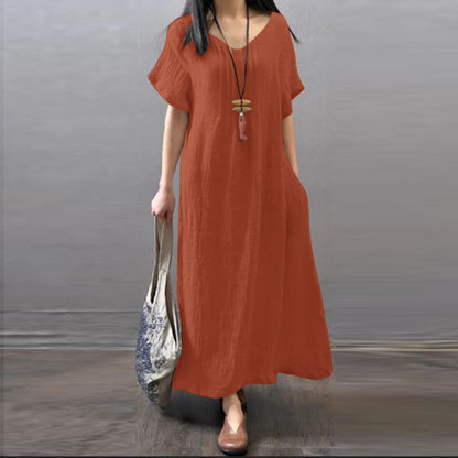🔥👗【Wyprzedaż✨】【S-5XL】Letnia, swobodna sukienka z bawełny i lnu, luźna i swobodna z kieszeniami