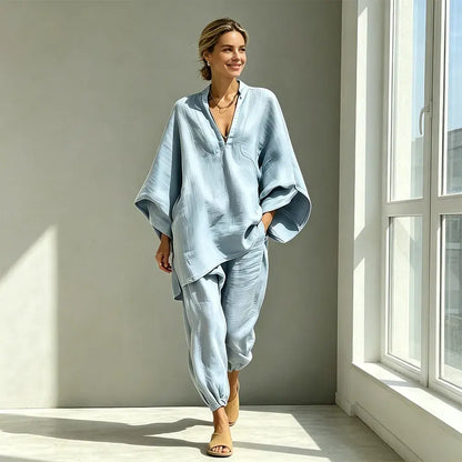 【S-3XL】👗Súprava s voľným výstrihom a širokým lemom, netopierími rukávmi, ležérny dizajn, voľný strih, ideálny pre každodenné nosenie - pohodlná a všestranná ✨🌸