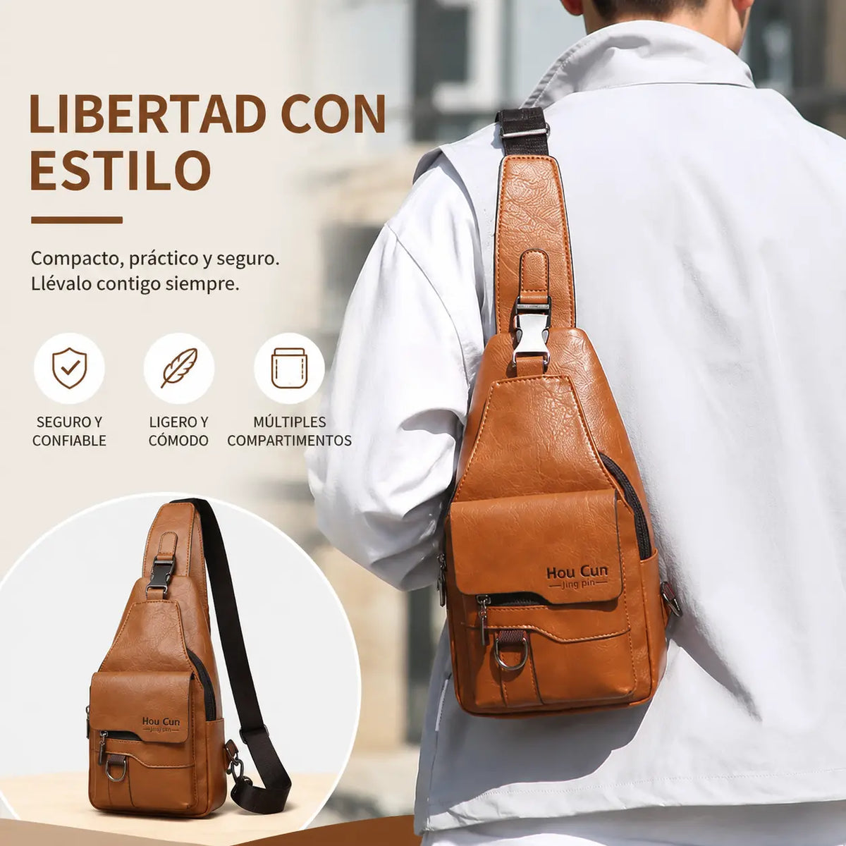 🔥😎【50% de descuento✨】Bolso de pecho sencillo retro para hombre: cuero genuino, duradero