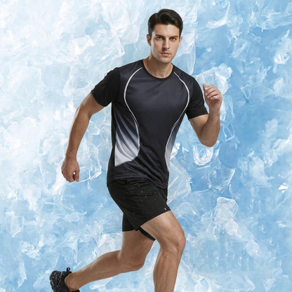 🆒Pago contra entrega✨ Conjunto deportivo de verano para hombre, de manga corta, de seda helada fina, ideal para correr y con tejido de malla de secado rápido.