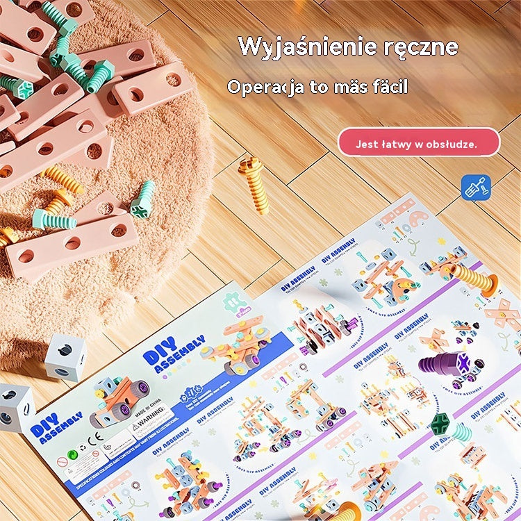 🌈Bestsellerowa zabawka do samodzielnego montażu dla dzieci, zabawka edukacyjna, w skład której wchodzą proste klocki, zabawki, skrzynka z narzędziami i wiertarka.