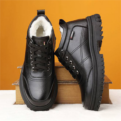 🔥Oferta ograniczona czasowo🔥【39-44】 Zimowe, ciepłe męskie skórzane buty z grubą podeszwą-3775357