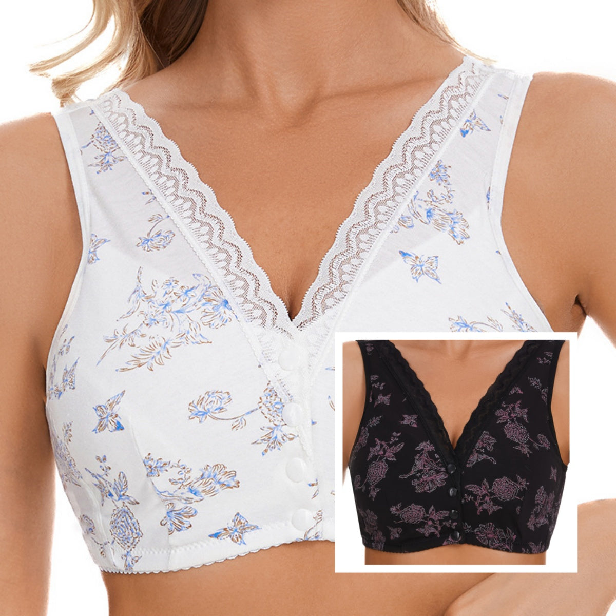 💞Promoción de primavera -49%❣️【2 unidades】Sujetador de encaje sin aros con cierre frontal para mujer