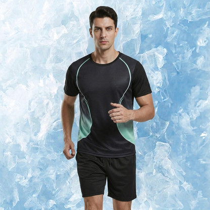 🆒Pago contra entrega✨ Conjunto deportivo de verano para hombre, de manga corta, de seda helada fina, ideal para correr y con tejido de malla de secado rápido.