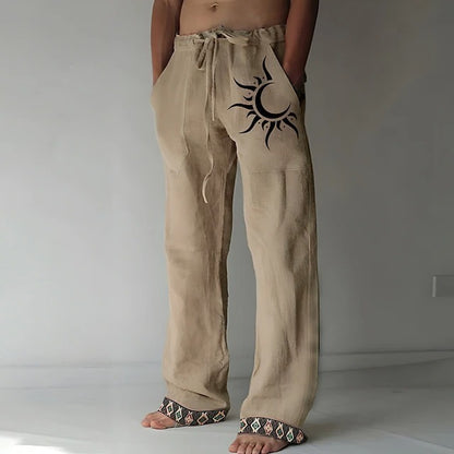 🌙👖 ¡50% de descuento! 🔥Pantalones de hombre de algodón y lino de tallas grandes con estampado de luna✅ Pago contra entrega