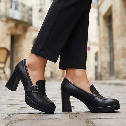 🔥👠【35-40】Nové členkové čižmy z pravej kože na hrubom podpätku - Módne dámske členkové čižmy na vysokom podpätku.