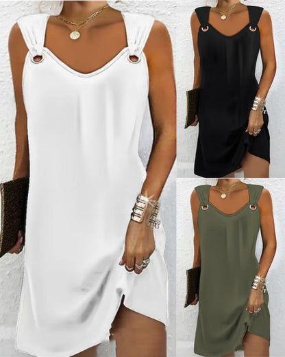 🤍【S-2XL】💌2025 Wiosna i Lato Nowa Sukienka Bez Rękawów Z Dekoltem W Serek Zapinana Na Metalowe Guziki🔥