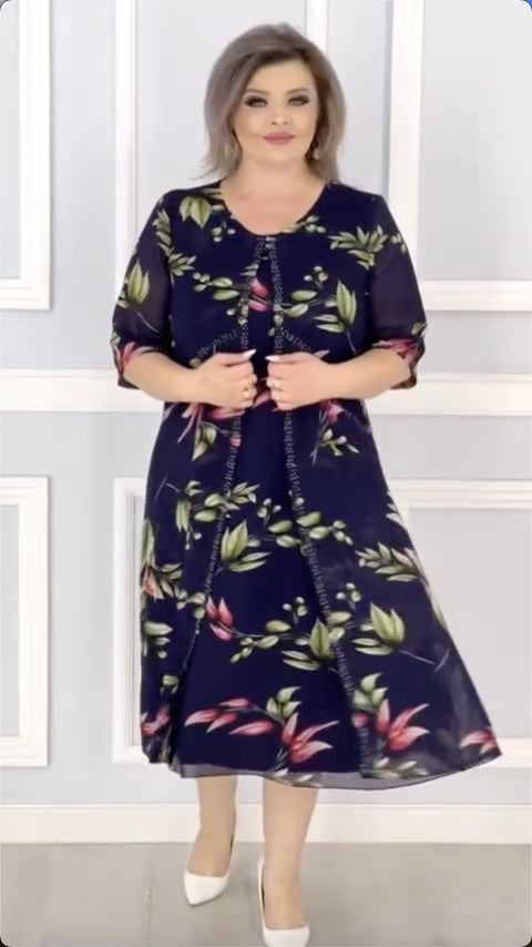 👗【S-5XL】Nowa sukienka z nadrukiem w dużych rozmiarach z 2025 r., elegancki styl, odpowiednia do noszenia na co dzień i na imprezy.