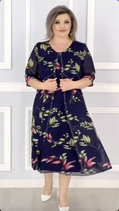 👗【S-5XL】Nowa sukienka z nadrukiem w dużych rozmiarach z 2025 r., elegancki styl, odpowiednia do noszenia na co dzień i na imprezy.