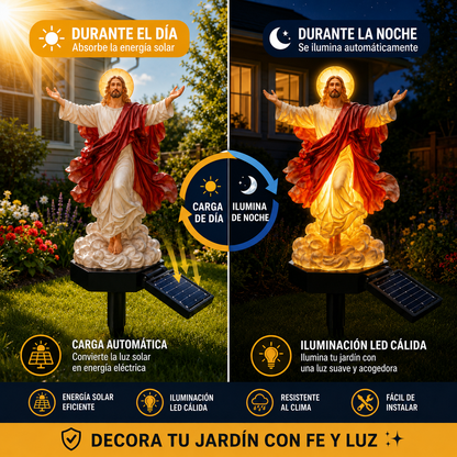 🔥 Estatua de jardín de Jesús iluminada con energía solar