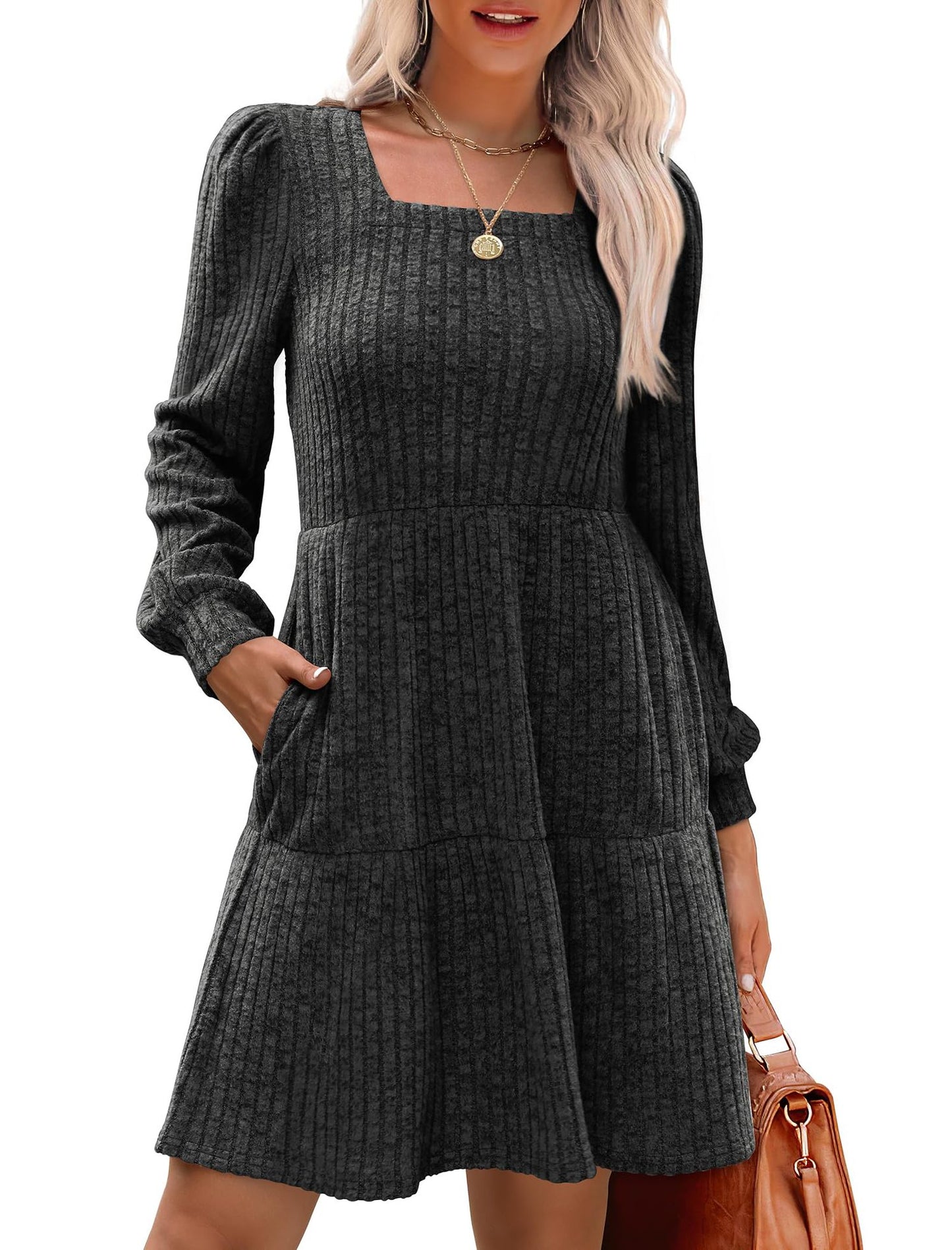 🔥🔥【S-2XL】2024 nowa zimowa modna damska dzianinowa sukienka wewnętrzna, delikatna i elegancka-3801532