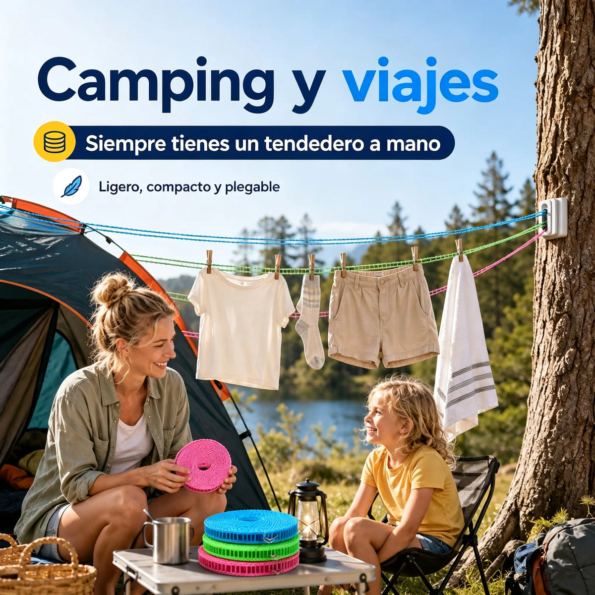 💥【3 piezas】🔗 Tendedero antideslizante y resistente al viento 👕 Evita el caos en la colada con el viento 🌬️