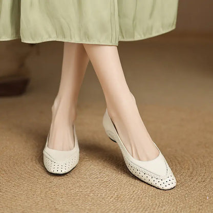 👡【Novedad 2026, oferta por tiempo limitado al 50%】 pantofi cu toc gros și talpă moale, stil franțuzesc, cu decupaje aerisite