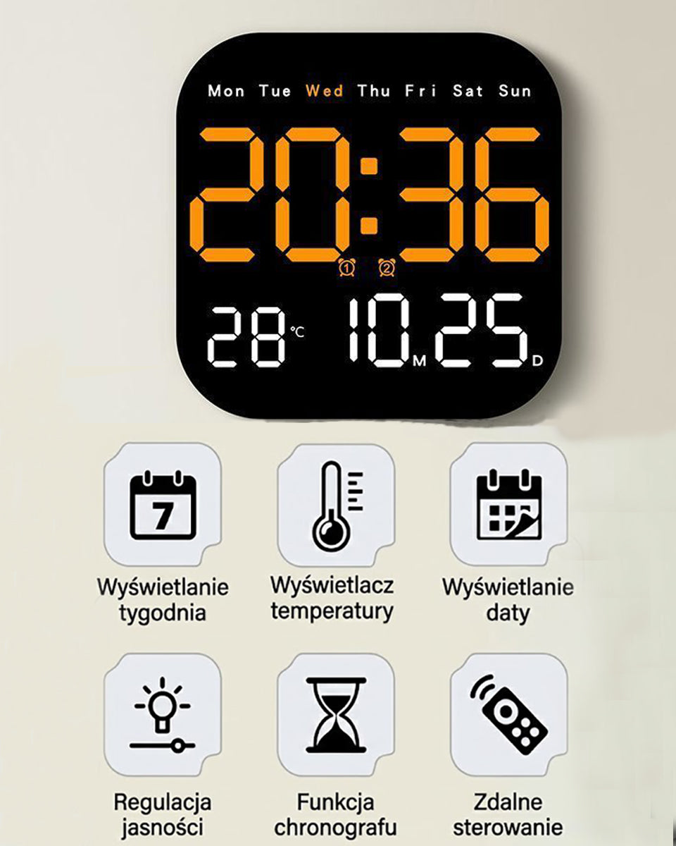 🕰️ Cyfrowy zegar do domu i biura o podwójnym zastosowaniu: Delikatnie Cię obudzi, pożegnaj się z uciążliwymi alarmami! Regulowana jasność, cicha praca w nocy. Posiada również wyświetlacz temperatury. 🌙
