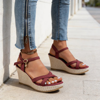 🔥【Oferta por tiempo limitado: 50% de descuento durante 3 días】Novedad 2026: Sandalias de cuña con tiras cruzadas de estilo retro