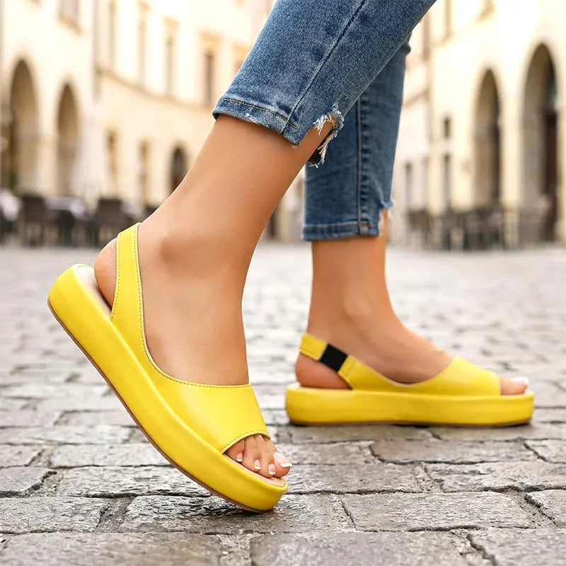 👡Pago contra entrega✅ Sandalias de punta abierta en piel auténtica con plataforma – Suela anatómica suave, estilo sin cordones☀️✨