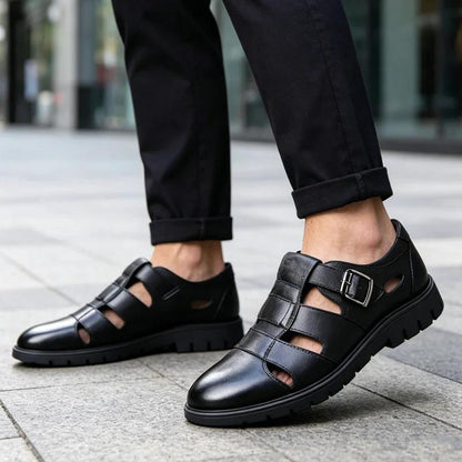 🔥【¡Ahora al precio más bajo!】🔥👞 Sandalias masculinas de cuero auténtico con perforaciones｜Transpirables, cómodas y con acabado premium