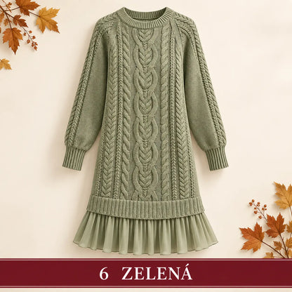 Elegantné pletené šaty s plisovaným lemom — pohodlný štýl na chladnejšie dni, dostupné vo veľkostiach S–3XL.