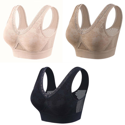 🎉👙【40-120KG】【Paquete de 3】✨Sujetador de encaje sin aros para mujer, de alta sujeción