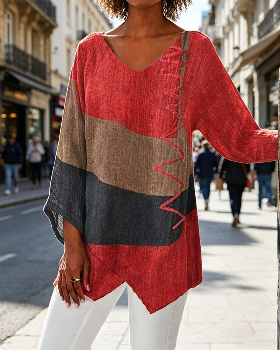 🍁 【S–4XL】Blusa de lino holgada con cuello en V y mangas largas para mujer – Nueva colección 2026 ✨