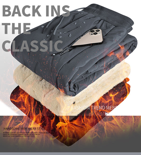 👖🔥【L-5XL】2025 nowe, zimowe męskie, pogrubione, ciepłe spodnie na co dzień z wełny jagnięcej-3905571