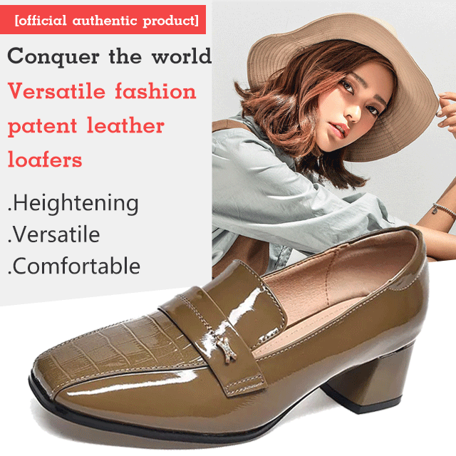 🔥✨【35-40】2025 Wiosna Nowe Modne Eleganckie Kwadratowe Noski Damskie Skórzane Buty Na Niskim Obcasie