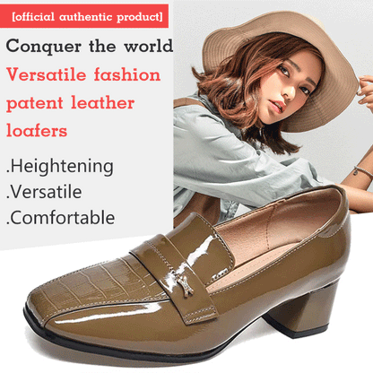 🔥✨【35-40】2025 Wiosna Nowe Modne Eleganckie Kwadratowe Noski Damskie Skórzane Buty Na Niskim Obcasie