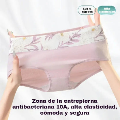 🩲【Conjunto de 5 piezas】Braguitas de encaje de talle alto, antibacterianas y protectoras ✅️Pago contra entrega