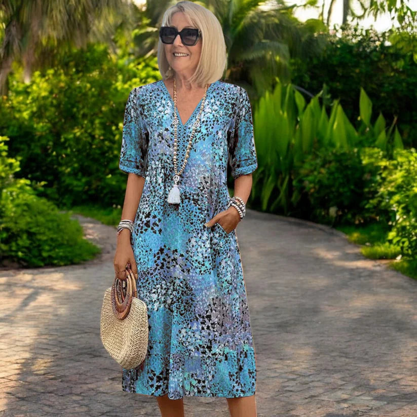 ✨💕【Nueva llegada de verano🔥】【S-3XL】Vestido estampado ligero y fluido, corte ajustado