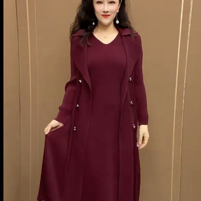 🍂👗【M-4XL】Jesienna, modna, rozciągliwa, dwuczęściowa sukienka wiatrówka