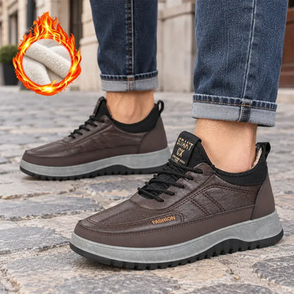 【39-45】Zapatos deportivos casuales de invierno impermeables de cuero genuino para hombre, suela de terciopelo suave, nuevo estilo