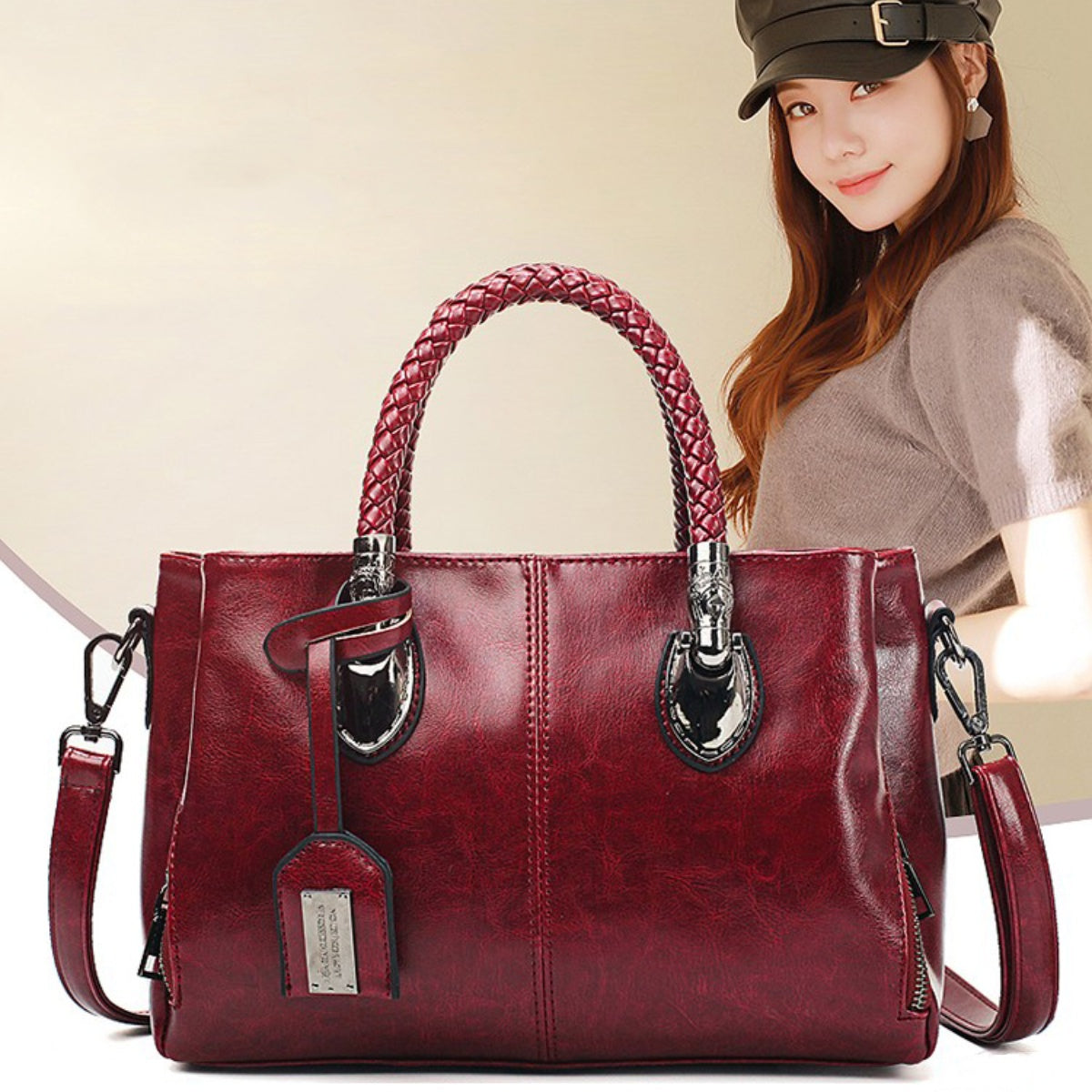 👜 🌟Torebka retro ze skóry bydlęcej Boston dla kobiet, miękka skórzana torba, można nosić na jednym ramieniu