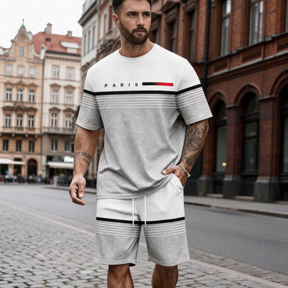 😍Pago contra entrega✅️【S-5XL】Conjunto informal y cómodo de camisa de manga corta y pantalón corto con estampado de letras para hombre.