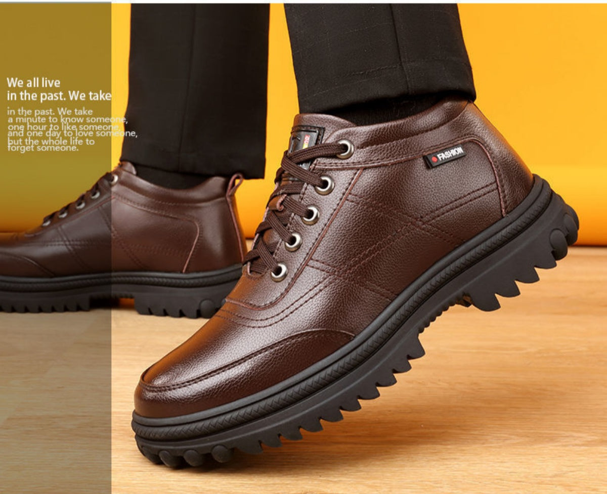 🔥【39-44】2025 Jesień i zima Nowe ciepłe męskie skórzane buty z grubą podeszwą