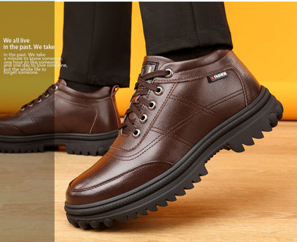 🔥【39-44】2025 Jesień i zima Nowe ciepłe męskie skórzane buty z grubą podeszwą