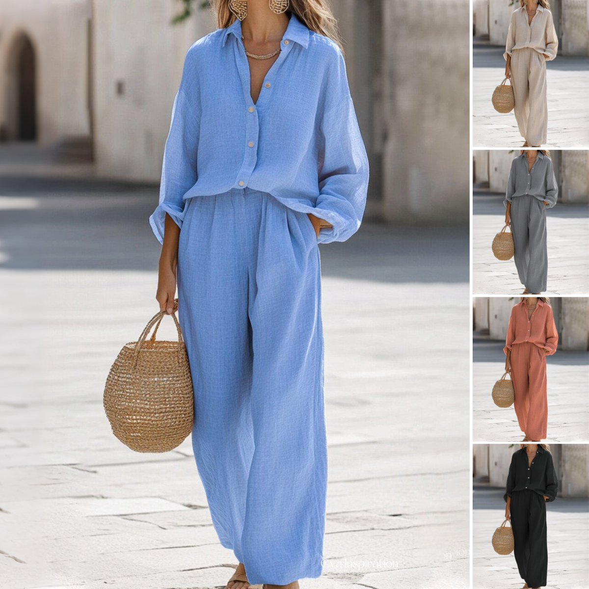 ✨✨【¡Oferta limitada al 50%!!】【Top + pantalón】(40-100 kg) 😍Conjunto diario para mujer de algodón y lino con manga larga y pantalón ✅Pago al recibir