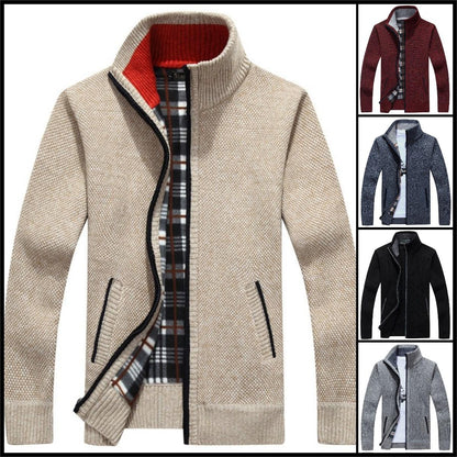 🔥49% sleva 🔥- Pánský zimní kardigan na zip, zesílený fleecový stojáček, volný a teplý