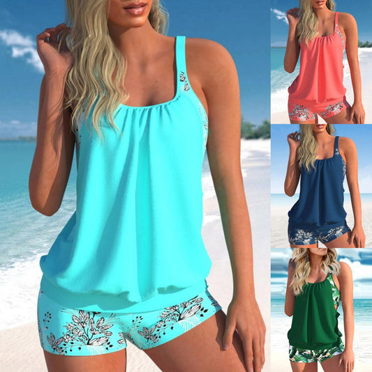 🌴🌈【50% zniżki na lato 🔥】【S-5XL】🌊👙 Duży rozmiar damski szybkoschnący dwuczęściowy drukowany kostium kąpielowy + bokserki