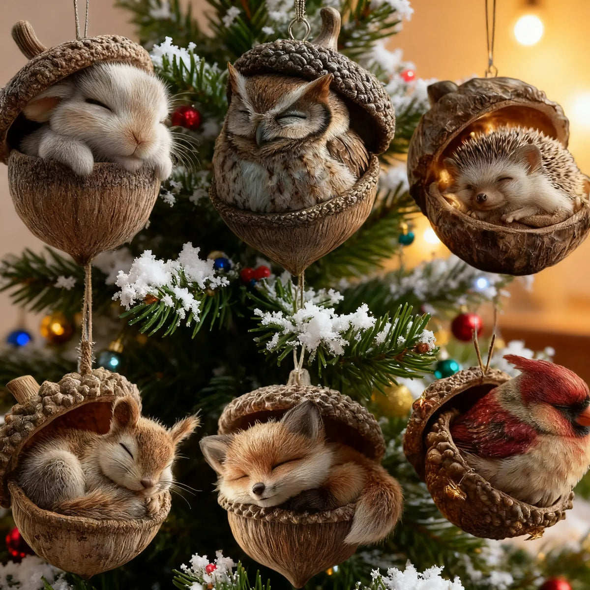 🔥【Kúpte 6 kusov a získajte 6 kusov zadarmo】🐿️🦉Vianočná ozdoba na stromček s lesnými zvieratkami