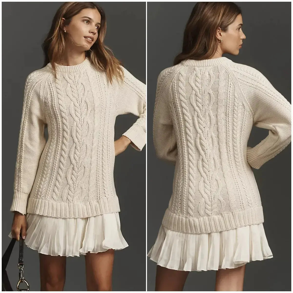 Elegantné pletené šaty s plisovaným lemom — pohodlný štýl na chladnejšie dni, dostupné vo veľkostiach S–3XL.