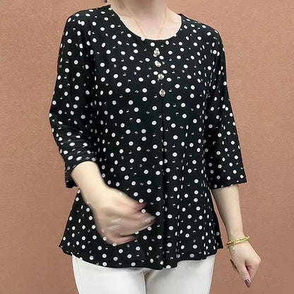 ❤️2026 Nova majica kratkih rukava s točkicama✅ Udobna tkanina, postojane boje✅ Prekriva trbuh, čini tijelo mršavijim