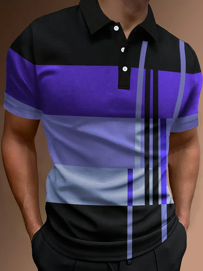 🔥【50% ZNIŻKI】👔【S-6XL】Męska koszulka POLO z nadrukiem 3D w paski i kolorowymi nadrukami--3706859
